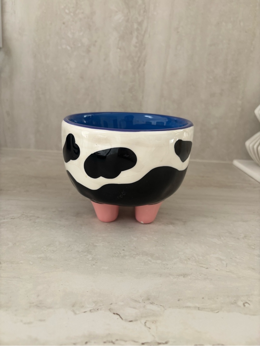 Ben & Jerry’s Blue-Interior Cow Print Ceramic Ice Cream Bowl with Pink Feet